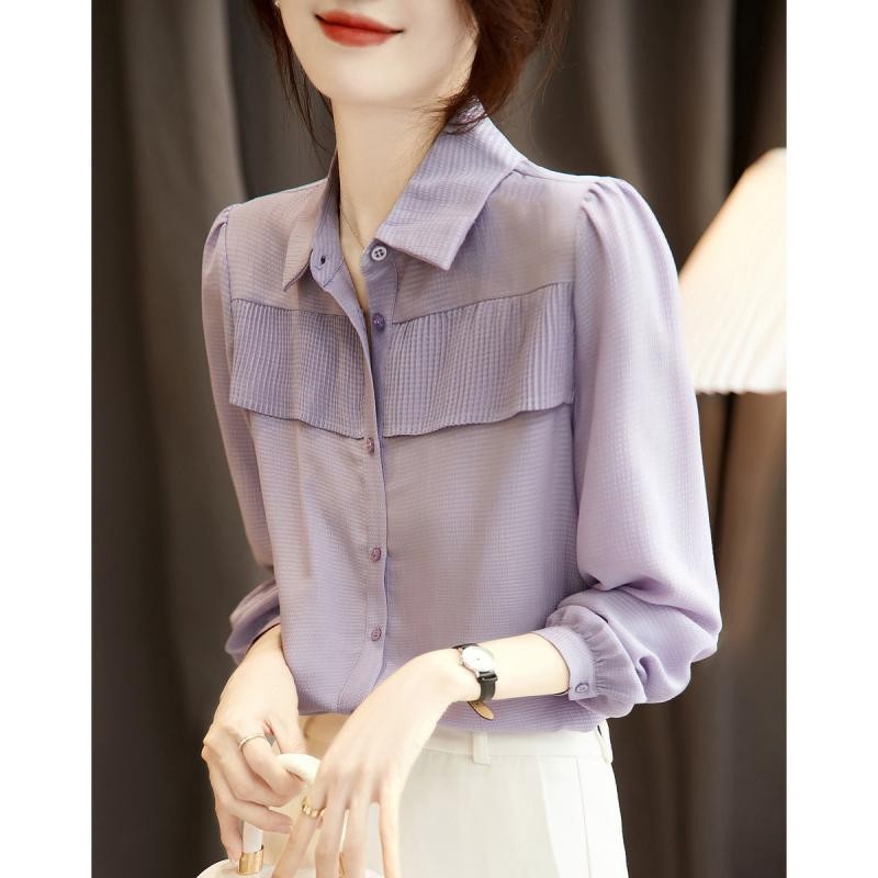 New Style Turn-down Collar Chic Chiffon Patchwork Blouse for Women