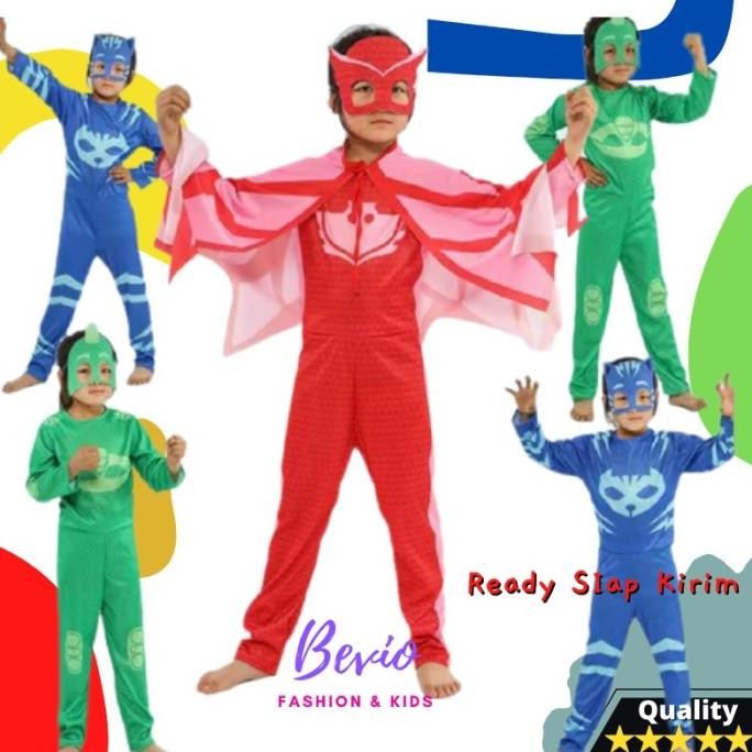 Baju Kostum PJ Masks Anak Karakter Gecko Owlette Cat Impor Laki Cewek