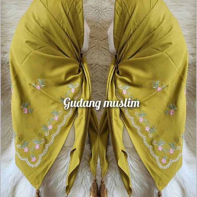 Promo Hijab Segi Emapt Bordir Payet/ Kerudung Segi Empat Renda Bunga Rose Cantik Voal Muslim