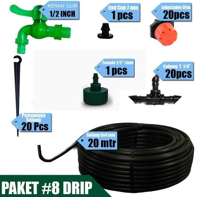 TERLARIS Jirifarm Paket #8 Drip Irigasi 20 Pot Drip Putar Keran Kran Selang