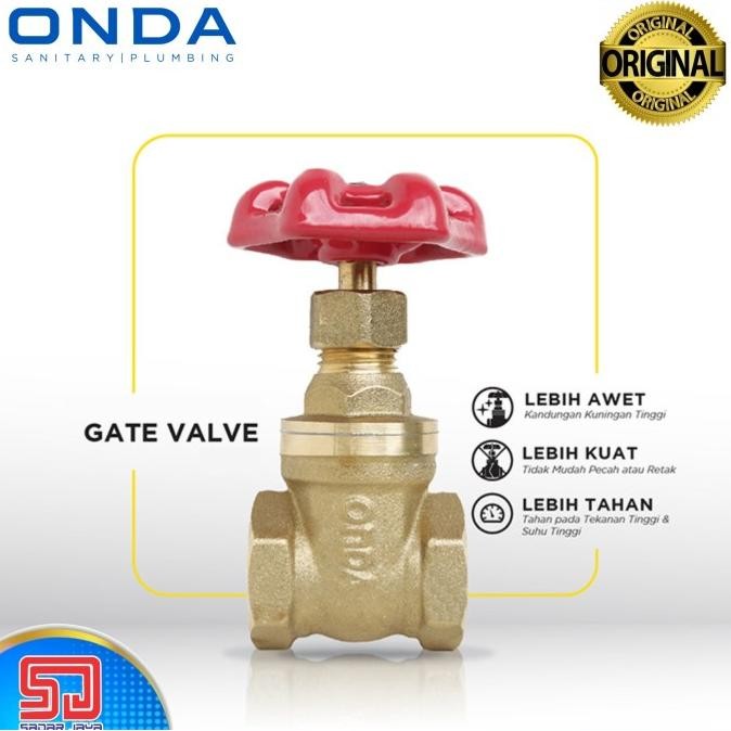 Gate Valve Onda 1 1/2" Katup Stop Kran Kuningan Satu Setengah Inchi New Stok