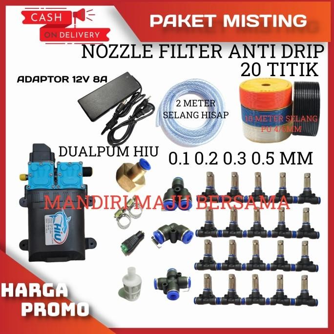 Paket Misting 20Titik Dobel Pompa Hiu Irigasi Misting Walet Hidroponik