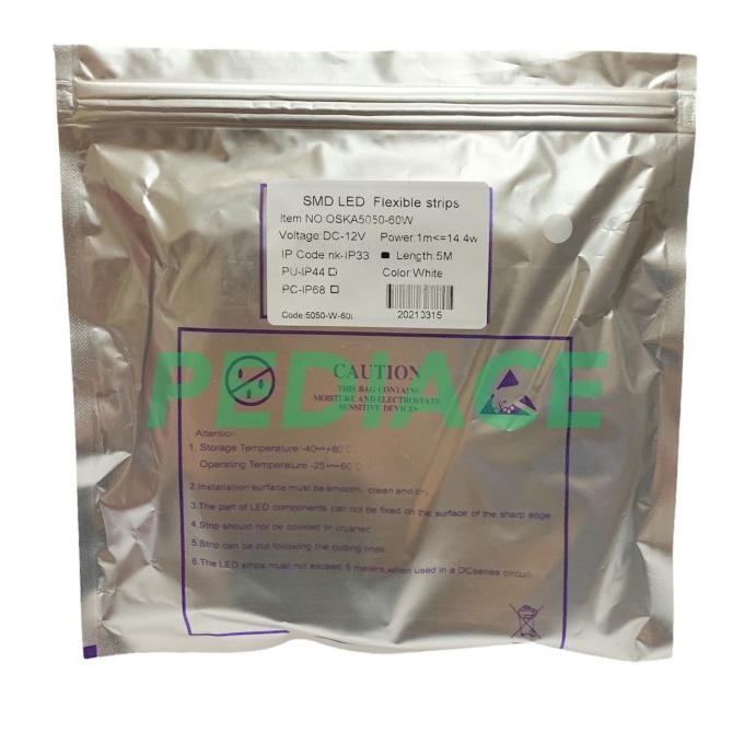 Lampu SMD LED Flexible Strips 5 Meter 12V OSKA 5050-60 IP33 Putih