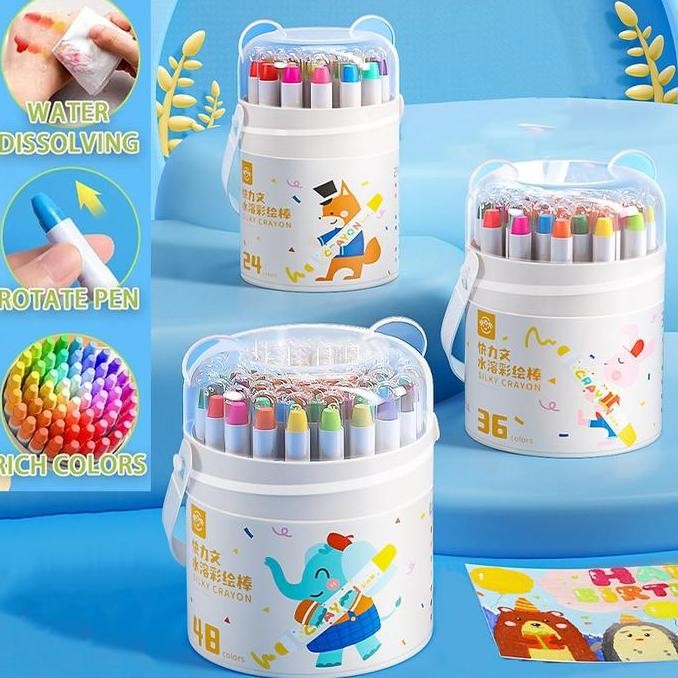 

In StockWashable Silky Crayon 36/48 Warna Colorful Bucket Krayon Mewarnai Alat Warna Set Anak Wipe and Clean ZER