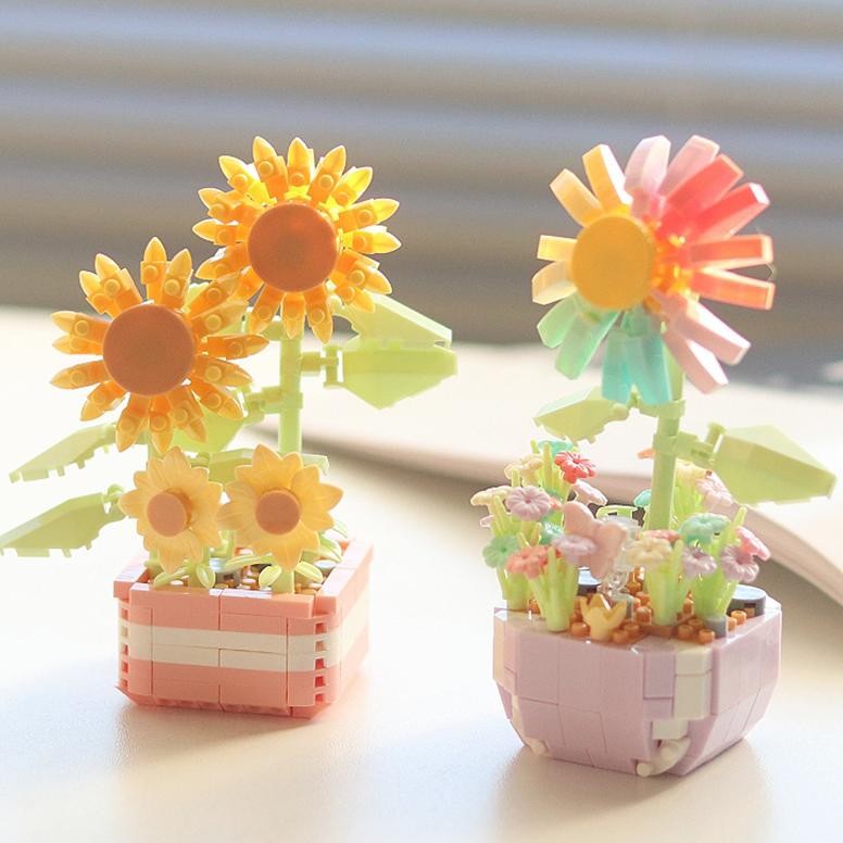 Mainan Lego Bunga Bricks Blok Pot 3D DIY Flowers Puzzle Nano Mainan Aekorasi Kamar Edukasi Anak-Anak