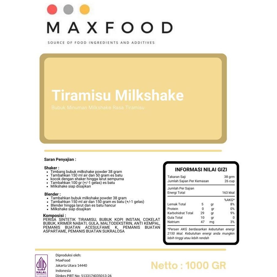 

Sale Tiramisu Milkshake / Bubuk Minuman Rasa Tiramisu 1 Kg
