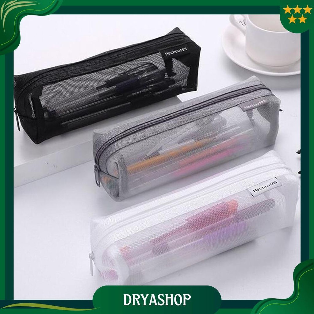 

[Miloli] Kotak Pensil Transparant Rectangle Portabel Tempat Pensil Jaring Resleting Stationery - F0245 Promo