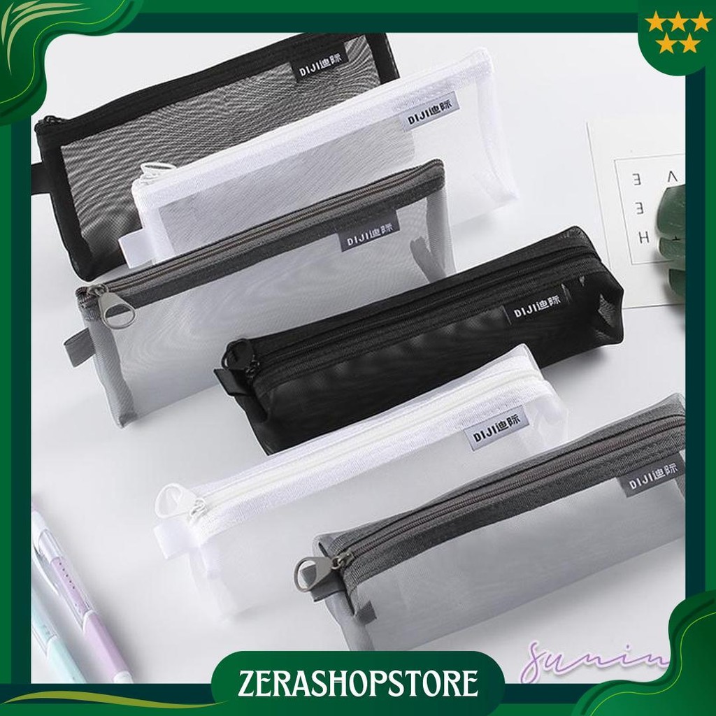 

Kotak Pensil Transparan Portabel Tempat Pensil Jaring Ritsleting Stationery Tas Kosmetik Tas Penyimpanan-Suning Mall Cod