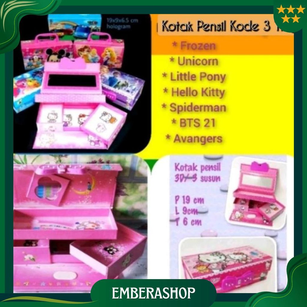 

( Free Buble Wrap / Kardus )Kotak Pensil Kode 3 Dimensi Susun 3 Tingkat Promo