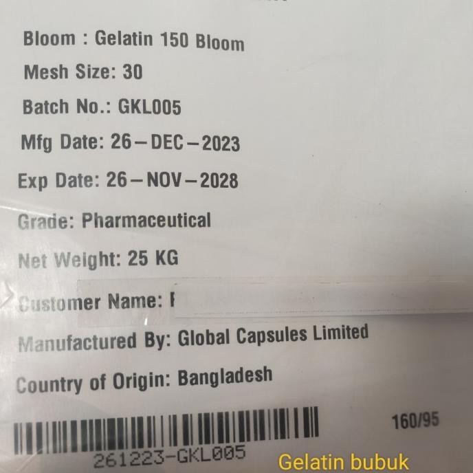 

Promo Gelatin Bubuk Sapi Halal Mui Kemasan 25Kg