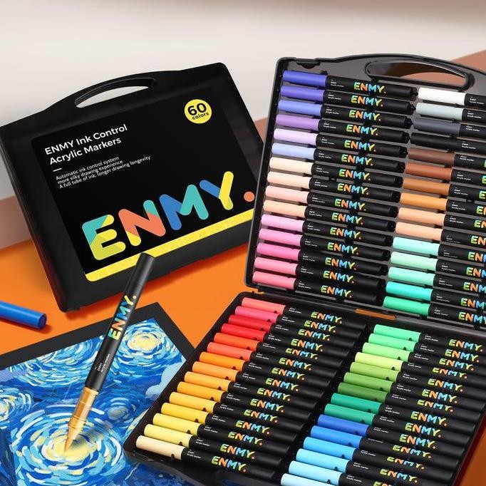 

ENMY 48 Warna Marker Akrilik Pen Langsung Cairan Kotak Hitam Kecil Anak-anak Lukisan Mahasiswa Dedicated Waterproof Stackable Warna