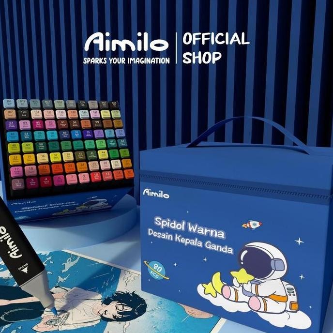 

[READY] Aimilo Spidol Warna Warni 1 Set kemasan kartun Sketch Marker 2 Tip Touch Marker 48/60/80 Warna