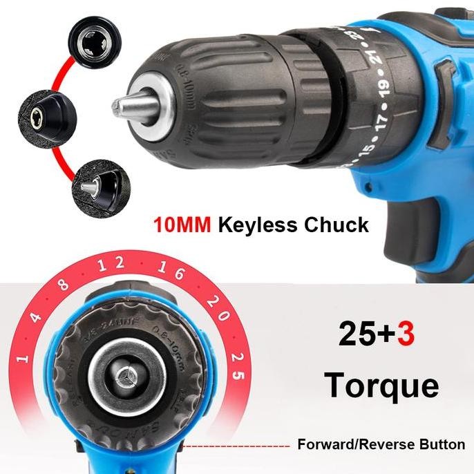 Promo Hujia 36Vf Mesin Bor Baterai Cas Complit 10Mm Bor Listrik 1 Set Lengkap Mata Bor Cordless Dril