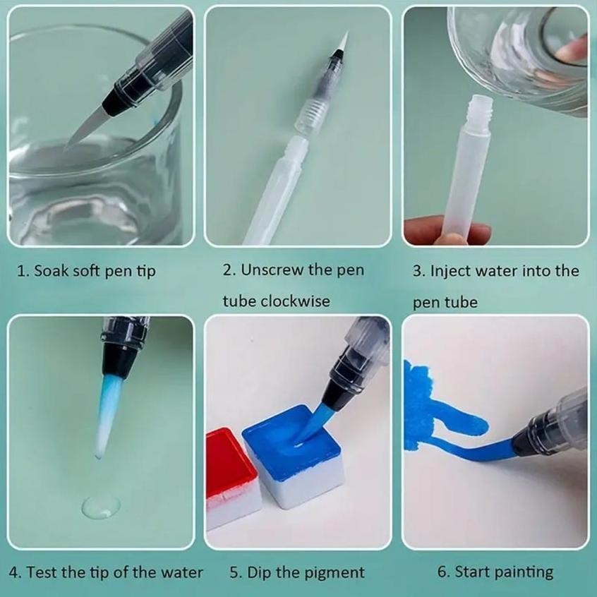 

Premium 3/6Pcs/Set Pena Keran Cat Air Padat / Water Pen Set / Kuas Pena Untuk Cat Air / Kuas Pena Cat Air Kuas Lukis High Quality