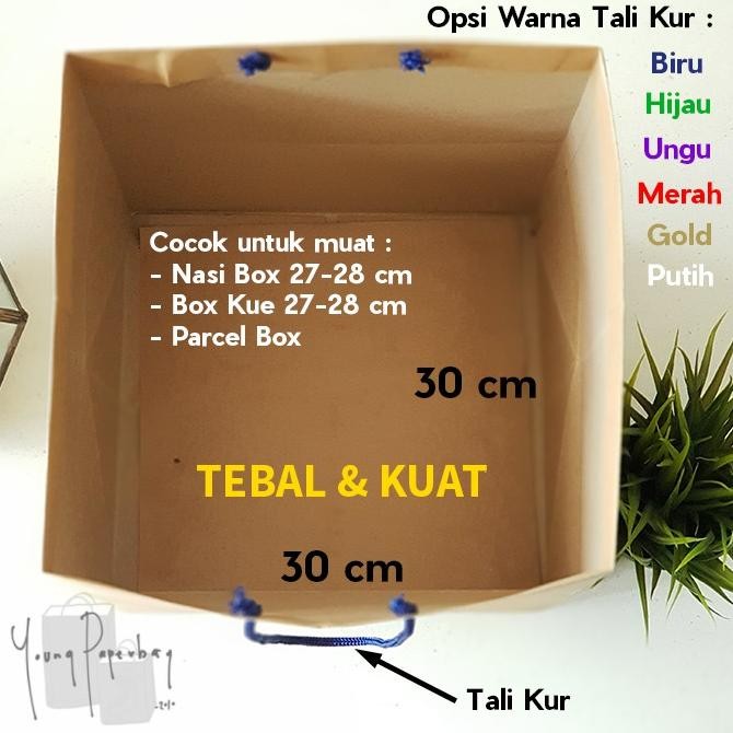 

[220 gsm] Paper Bag Kue/Cake/Nasi/Bento Box Polos Kraf Coklat Tebal 30 x 30 x 30 (1 lusin)
