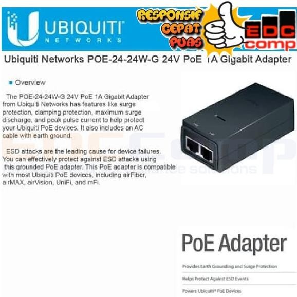 Adaptor Poe 24V 1A Gigabit Port Ubnt Adapters Poe-24-24W-G Co