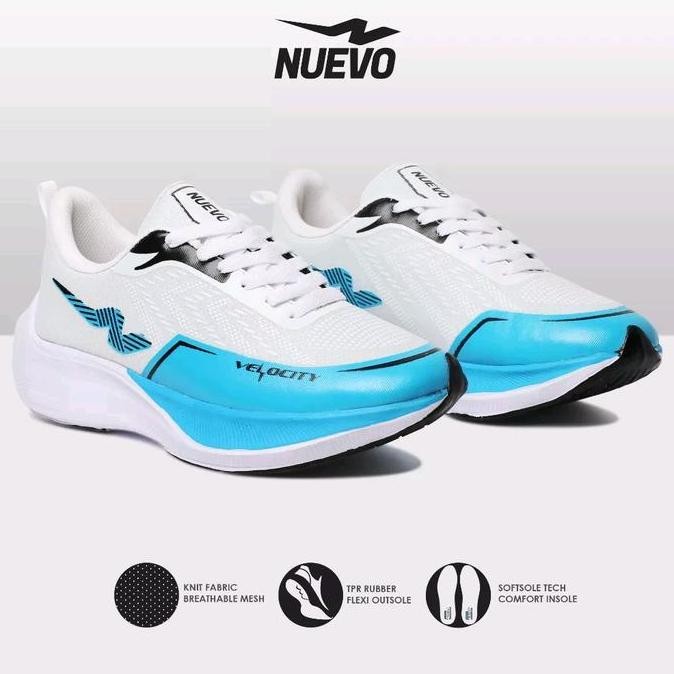 Nuevo Velocity Putih Biru Sepatu Lari Pria Sneakers Olahraga Running Shoes Ringan Outdoor