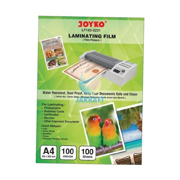 

(100 Pcs) Plastik Laminating Glossy A4 JOYKO LF100-2231 Tebal Film 100 Micron (22 x 31 Cm) Kuat Murah Mengkilap