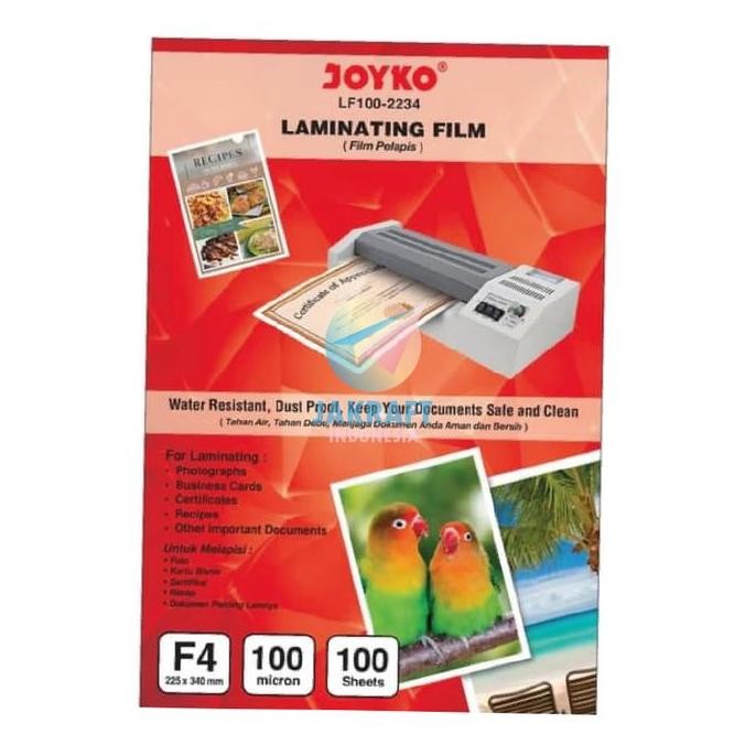 

(100 Pcs) Plastik Laminating Glossy F4 JOYKO LF100-2234 Folio Tebal Film 100 Micron (22 x 34 Cm) Kuat Murah Mengkilap