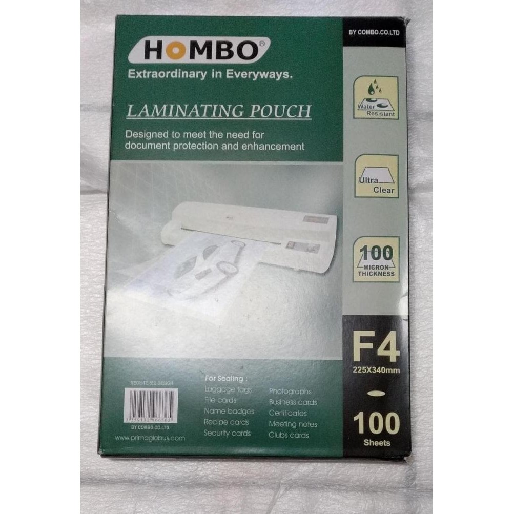 

Laminating Pouch Film Ukuran F4 Merk Hombo