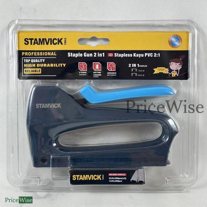 ,,,,,,,] Staples Tembak 2 in 1 Stamvick / Staple Gun Tacker / Stapler Kayu PVC