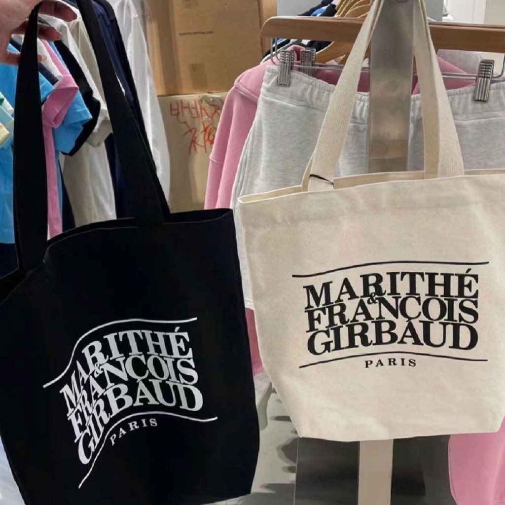 Korean Niche marithe Letter Printed Canvas Bag Shopping Bag A must-have for Korean girls Denim Canva