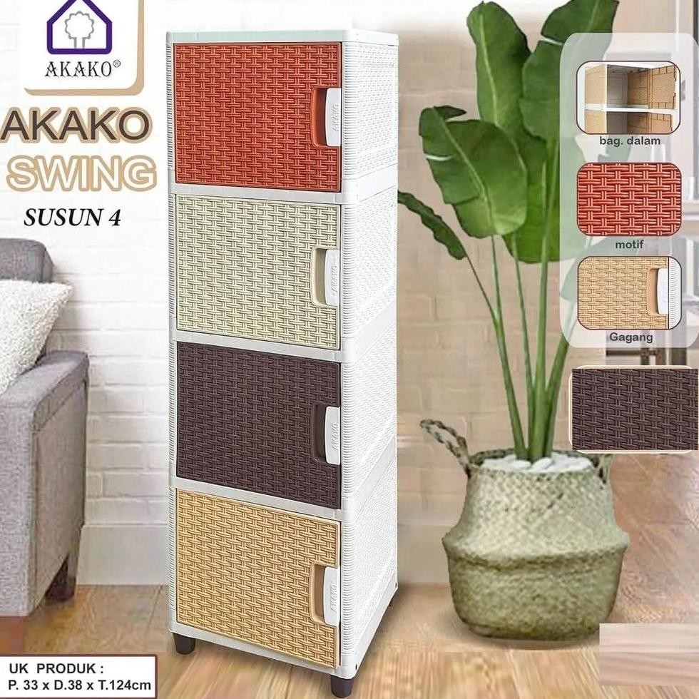 AKAKO - LEMARI PAKAIAN PLASTIK MINIMALIS/LEMARI ROTAN AKAKO SWING 4 SUSUN