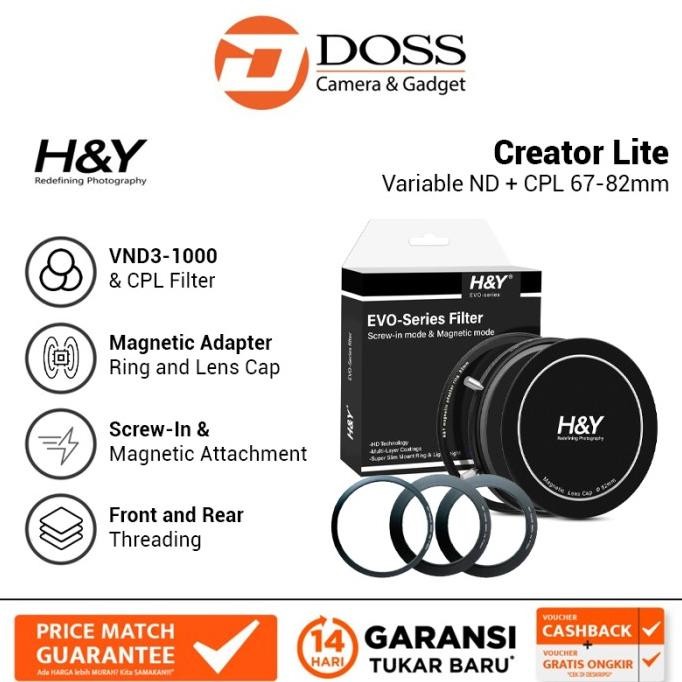 Bisa Spk H&Y Creator Lite Variable Nd + Cpl 67-82Mm Filter Lensa