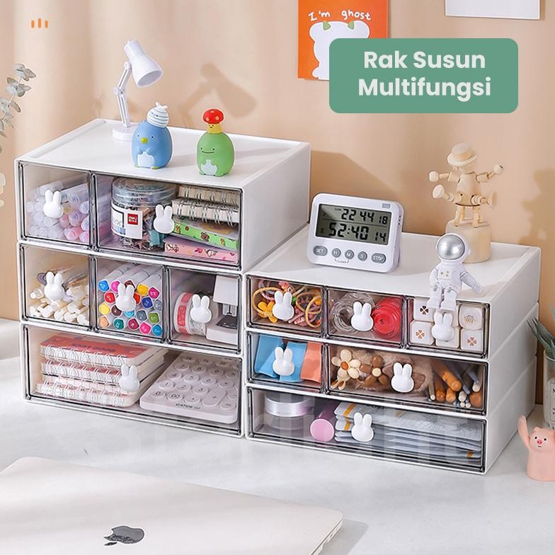 Rak Meja Kelinci Laci Penyimpanan Susun Serbaguna Desktop Drawer Rak Alat Tulis Stationery Kotak Pen