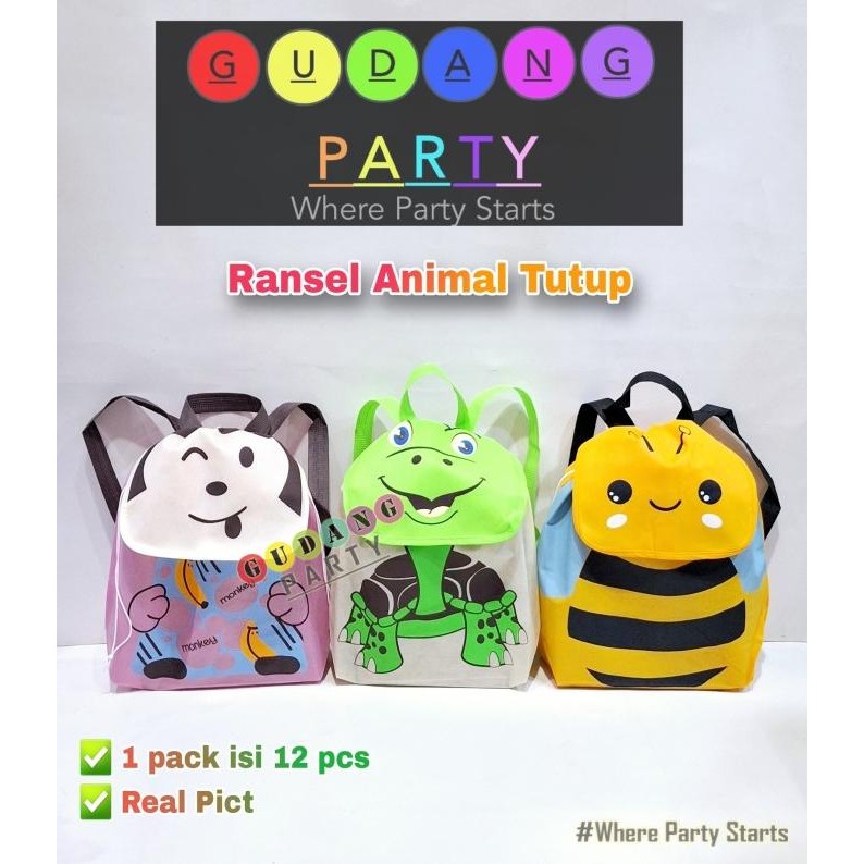 

Spunbond Ransel Animal Tutup/Goody Bag Ransel Animal/Kantong Ultah murah