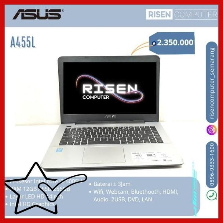 [SLS] Second LAPTOP ASUS A455L Intel Core i3-5005U RAM 12GB SSD 256GB 14inch Notebook Seken Bekas