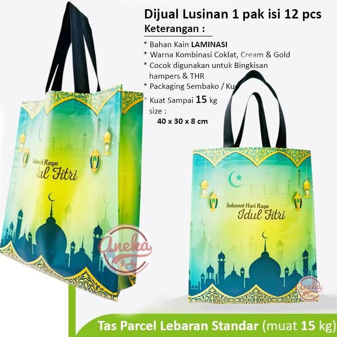 

isi 12 Goodie bag lebaran laminasi elegant / kantong hari raya Idul Fitri standar / tas lebaran kuat murah
