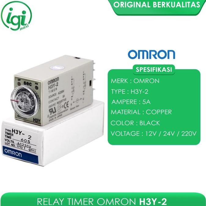 Timer Delay Rellay H3Y H3Y-2 Dpdt Relay H3Y2 Omron Socket New Stok