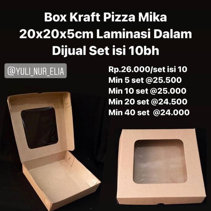 

Box Kraft Pizza Mika 20x20x5cm Laminasi Dalam Dijual Set isi 10bh murah