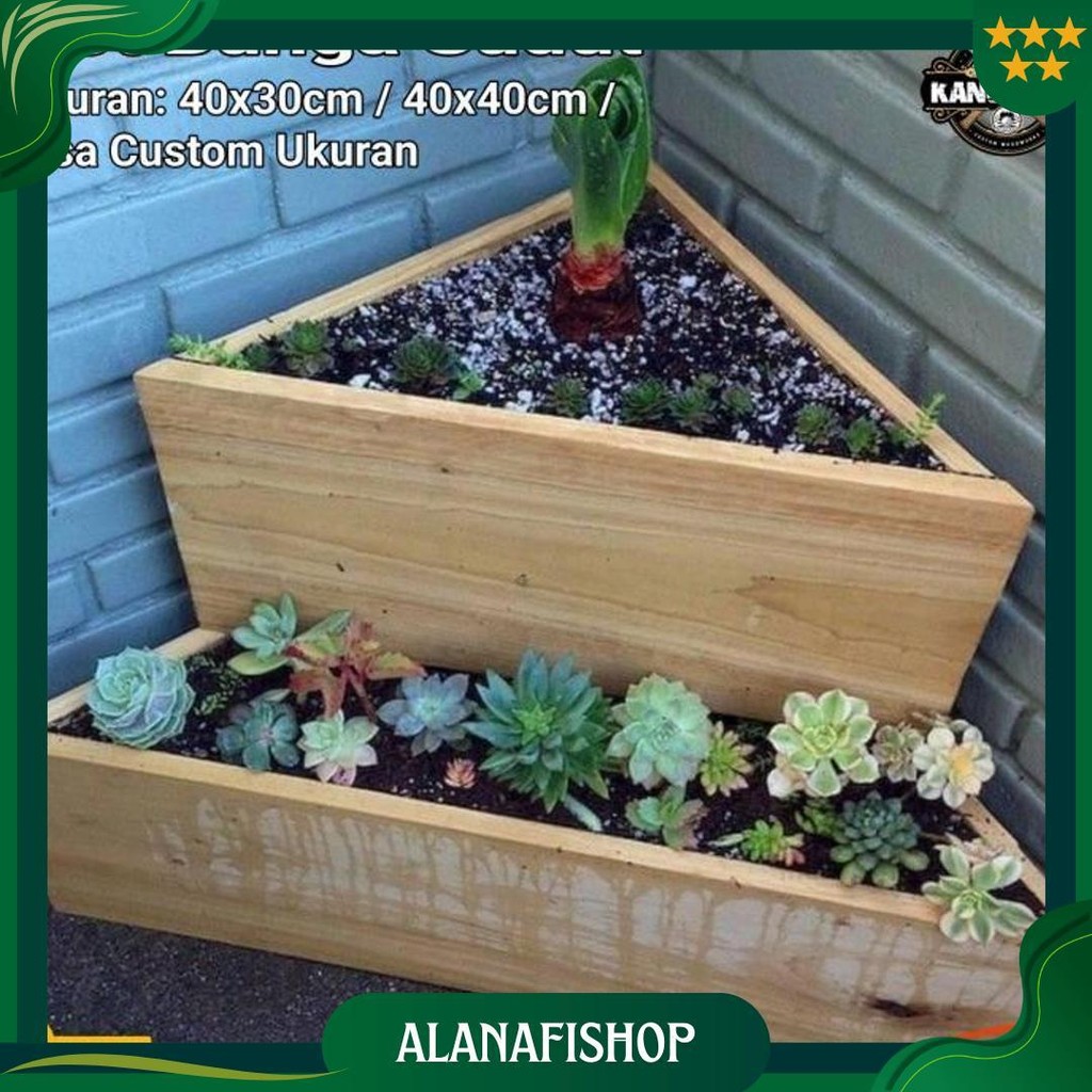 Wooden Planter Pot Kayu Sudut Vas Bunga 2 Tingkat Modern Sale