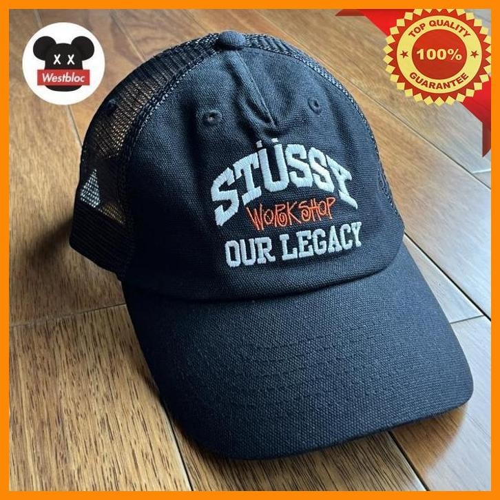 [WES] STUSSY X OUR LEGACY WORK SHOP LOW PROFILE TRUCKER CAP BLACK LIMITED EDITION COLLABORATION - NO
