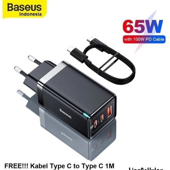 Gan Charger 65W Laptop Asus/Hp/Infinix/Lenovo Dual Type C Port Baseus Termurah