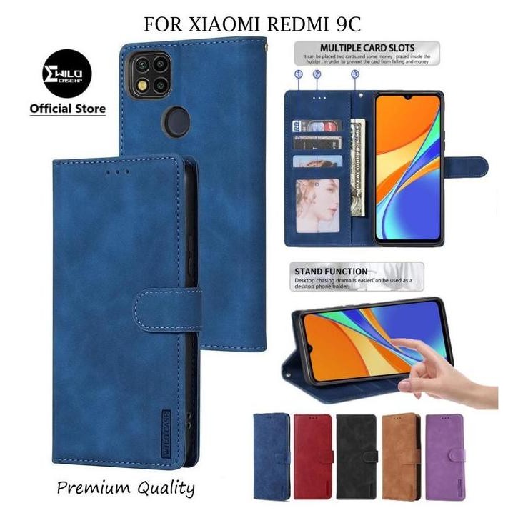 SIAP KIRIM FLIP CASE XIAOMI REDMI 9C FLIP LEATHER CASE PREMIUM-FLIP WALLET CASE KULIT CASING HP DOMP