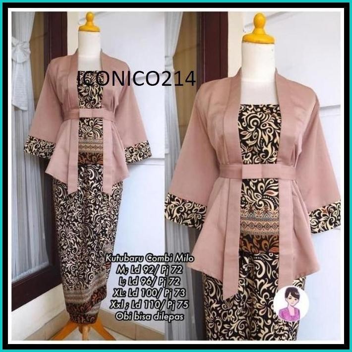 SETELAN KEBAYA ELNIRA BALOTELI LENGAN 3/4 MODEL KUTUBARU MIX ROK LILIT BATIK PANJANG UKURAN JUMBO BA