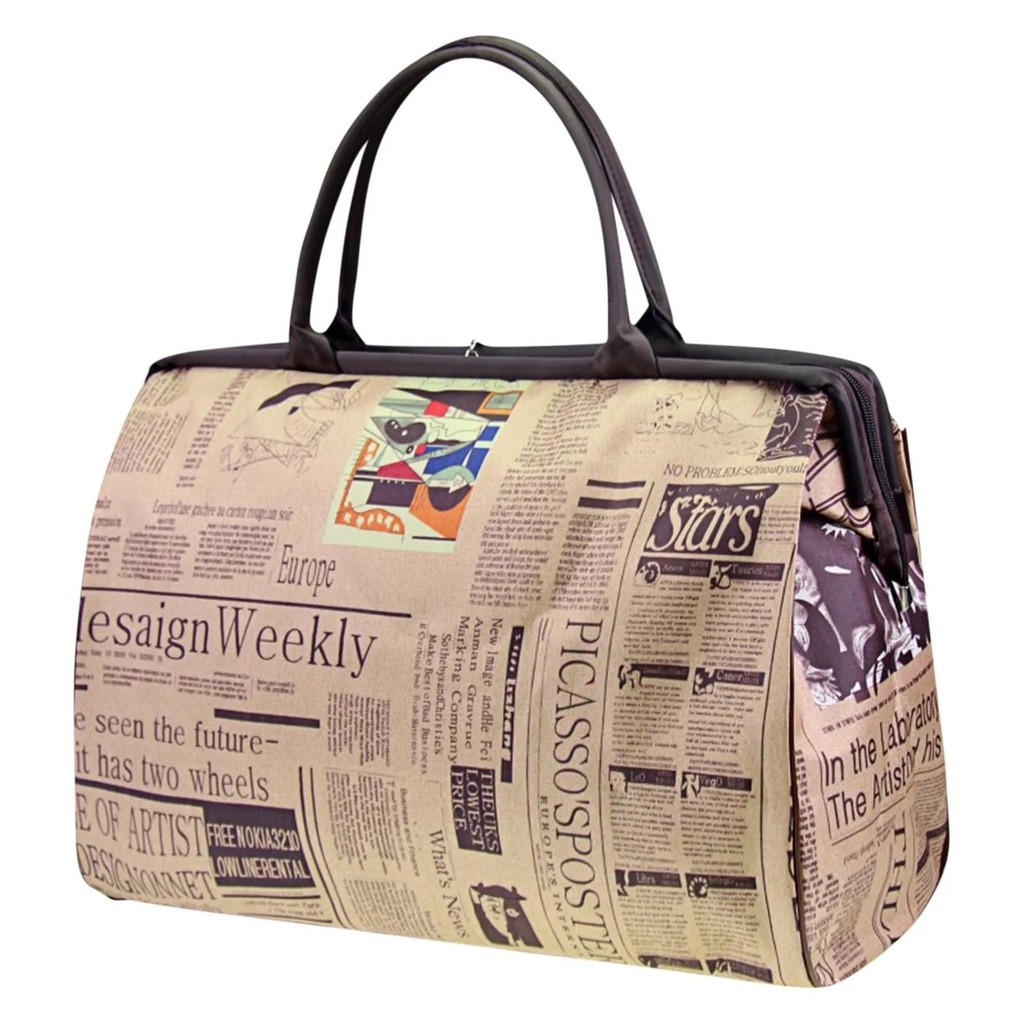 Women Waterproof Handbag Travel Bag Newspaper Printed Vintage Bag Fashion Women'S Handbag Fashion Ha