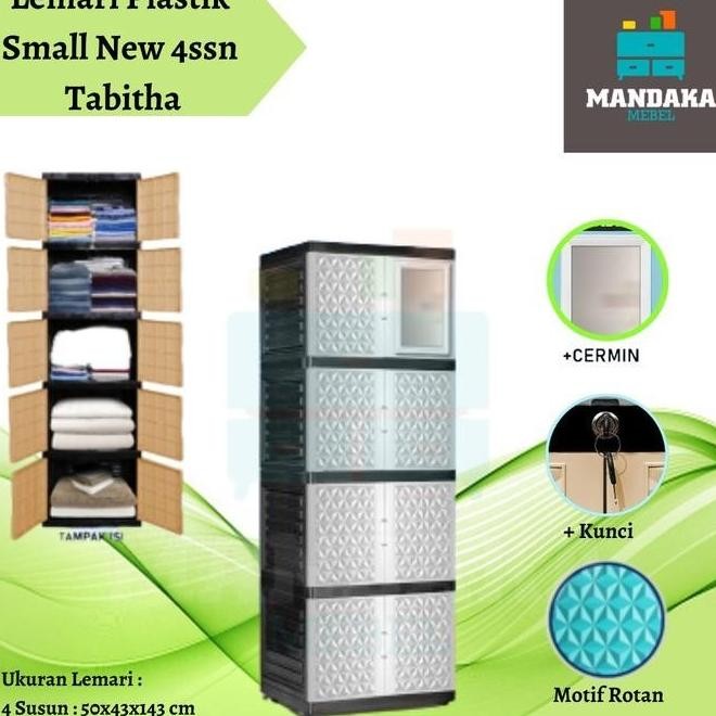 Lemari Pakaian Plastik Small 4 susun - New+Kunci+Kaca/Cermin