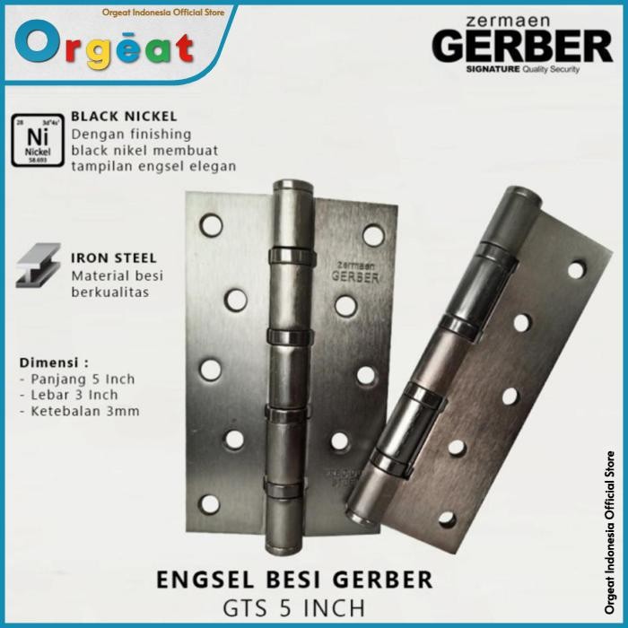 OGT - Engsel Pintu 5 Inch Rumah Besi Jendela Esel Tebal Hitam Kamar Gerber High Quality by Orgeat