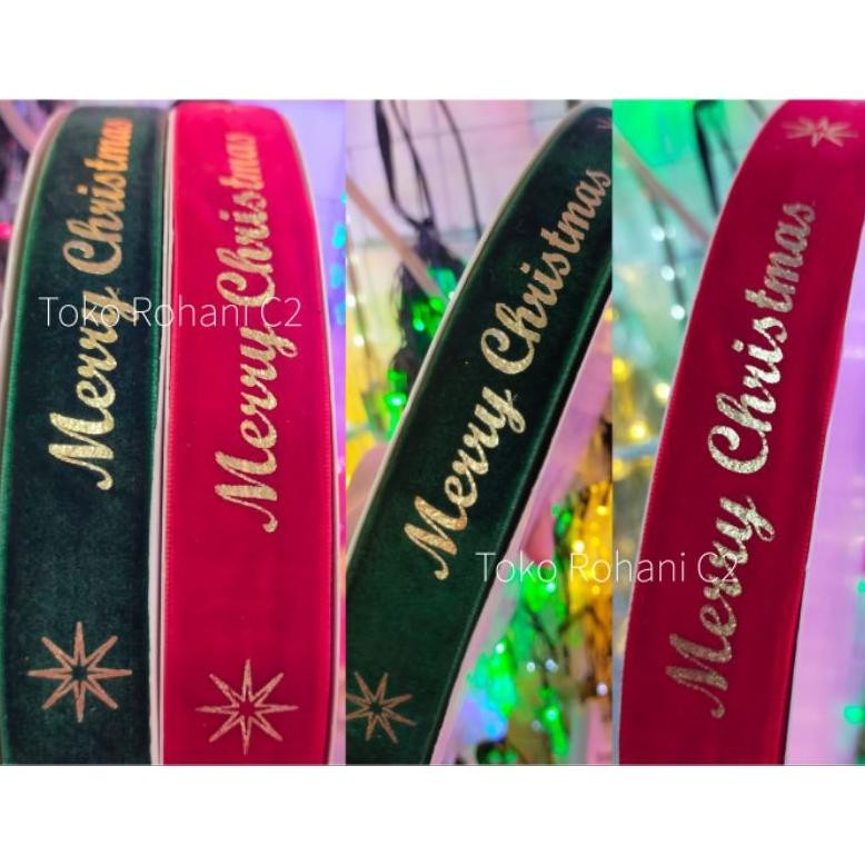

re-65 y-76 Pita Natal Bludru Roll Meteran Merry Christmas 2.5cm L29/7 - Hiasan Natal - Dekorasi Natal - Pita Natal - Pita Santa Viral Original