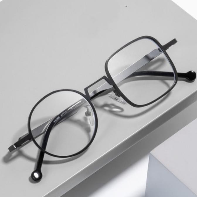 ready  Frame kacamata Stainless pria wanita upnormal bulat kotak