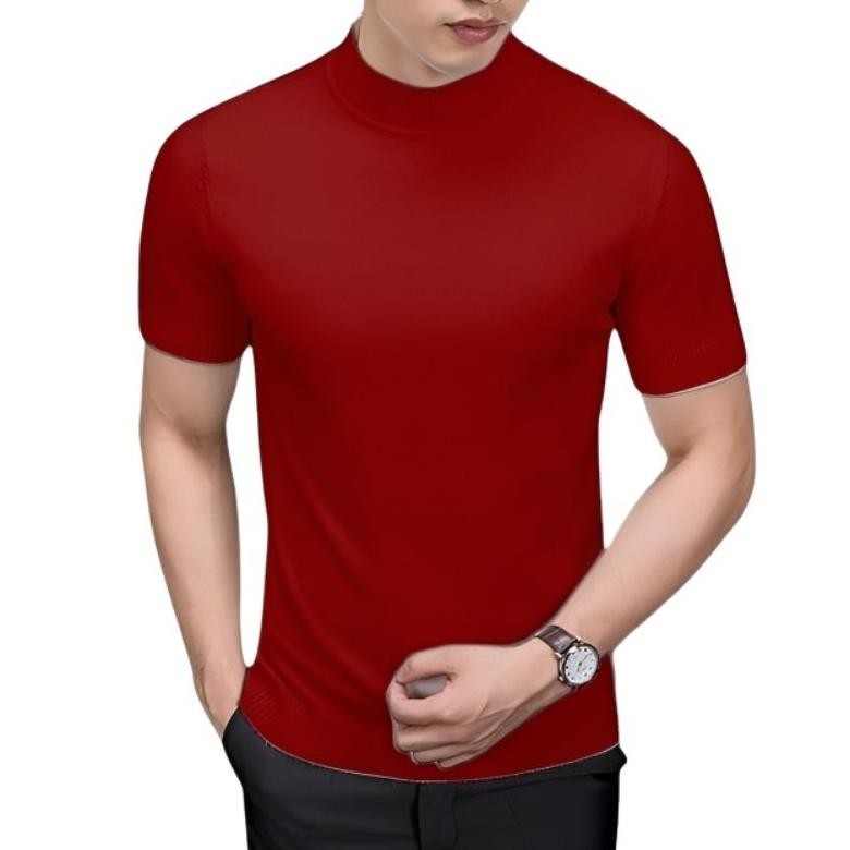 Kaos Rib Premium Turtleneck Lengan Pendek / Baju Kaos Rib Kerah Tinggi Pria Keren