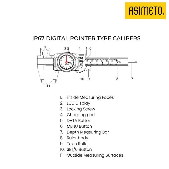 

Digital Pointer Type Calipers Ip67, Jangka Sorong Brand Asimeto 0-200Mm