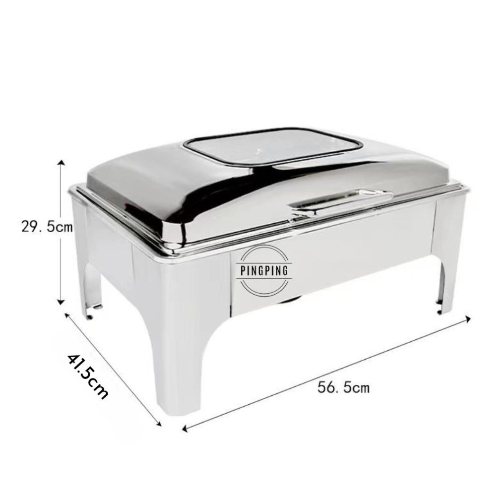 Chafing Dish / Rolltop Segi Kaca Kecil Catering Stainless Steel/tempat prasmanan/alat prasmanan stai