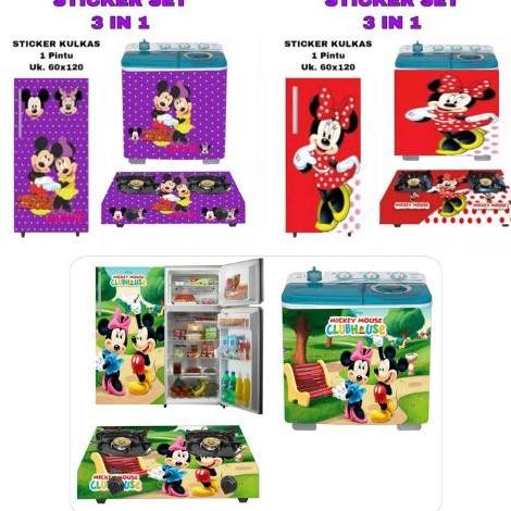 TERBARU STIKER KULKAS 1 PINTU SET 3 IN 1 MOTIF MICKEY & MINI MOUSE STICKER