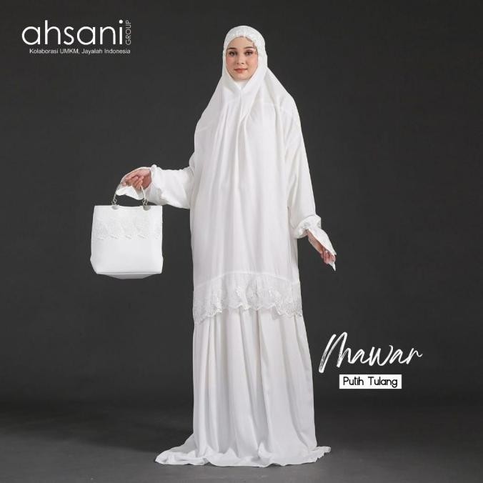 Sale Mukena Terusan Dewasa Ahsani Mawar A20 Rayon Twill Premium Jumbo Putih