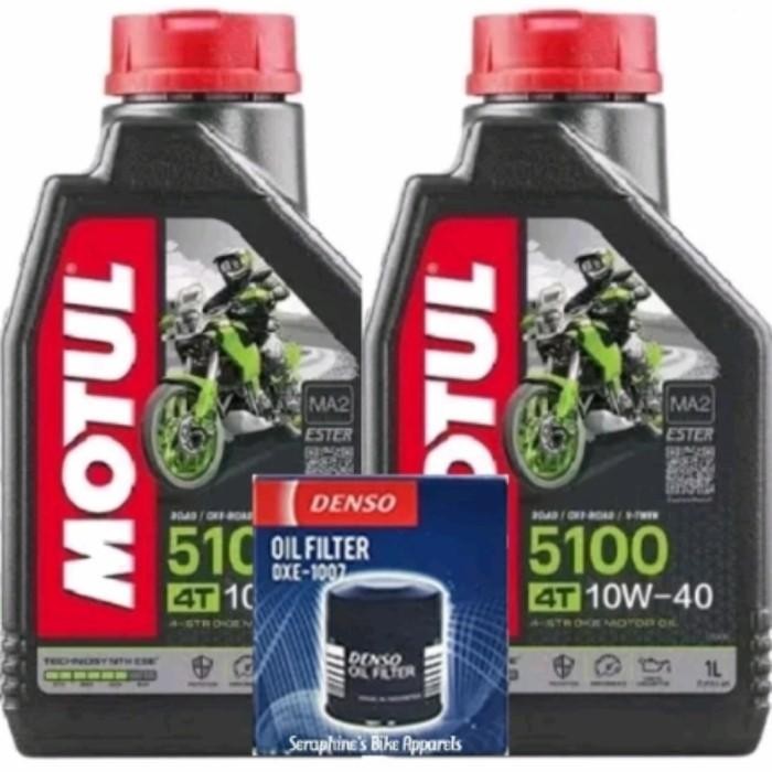 Paket Motul 5100 10W40 +Filter Oli Denso Ninja 250Fi Z250Fi Versys Er6 Original Dan Terpercaya